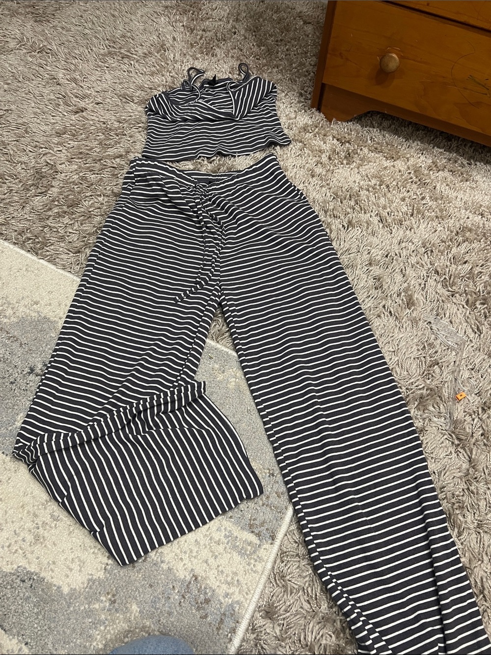 Striped gray & White Wide-Leg Women’s Pants like new size small never worn
